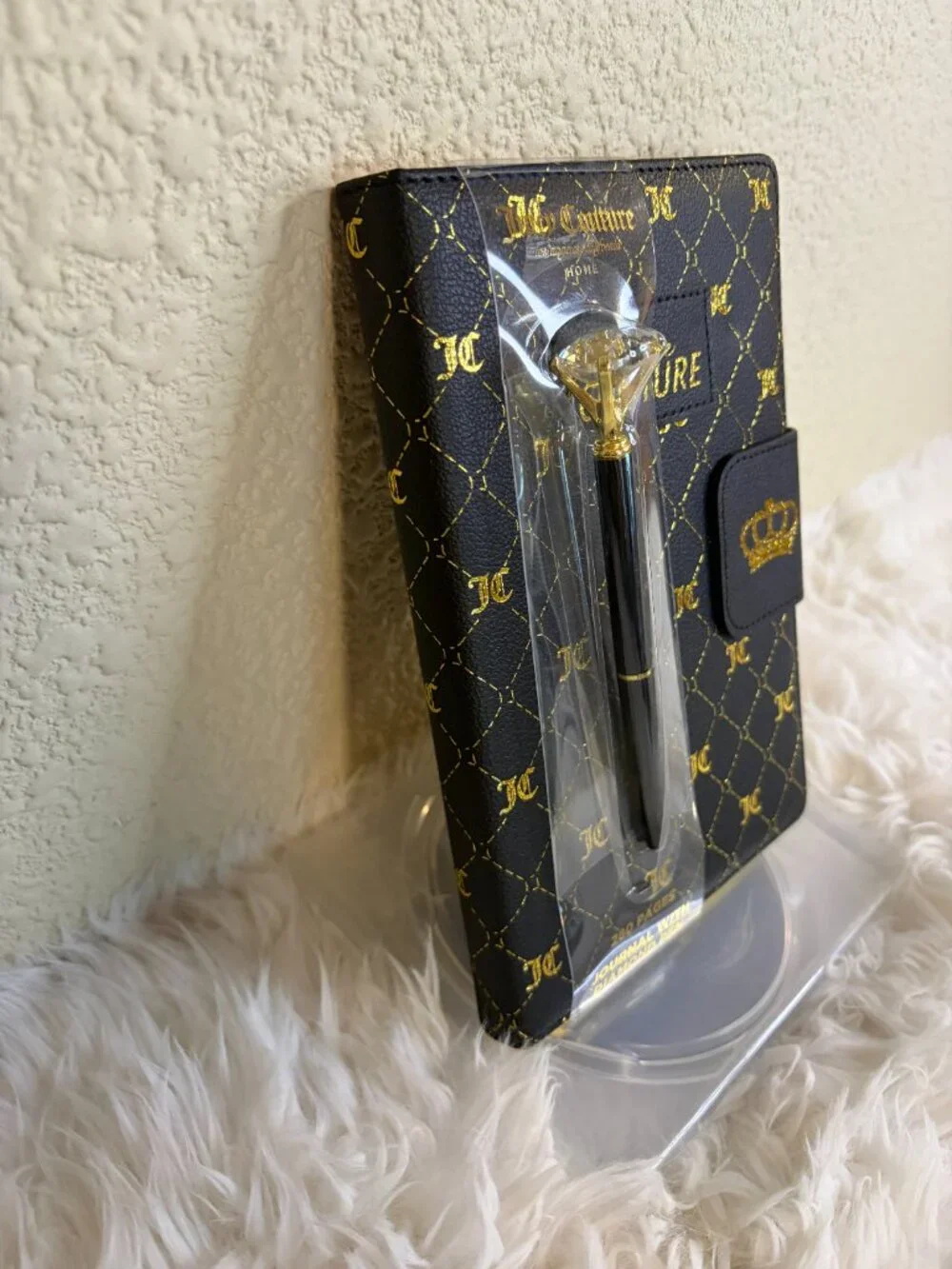 Juicy Couture Black Gold Crown Quilted Journal Diamond Pen 280 Pages NWT